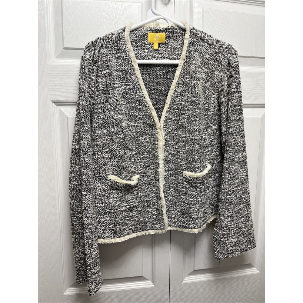 Liz Lange Women's 1 X Cardigan Sweater With White Contrasting Trim Black/White